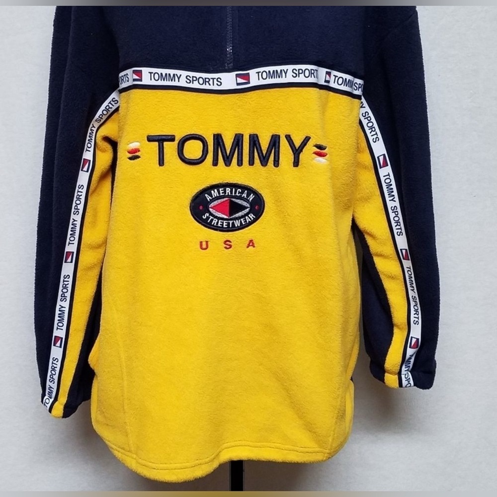 Rare Vintage Tommy Hilfiger Blue Yellow Quarter-Zip Fleece Colorblock Sweater